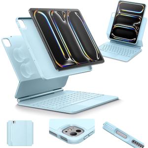ESR iPad Pro 13 Inch Case with Keyboard (M5/M4, 2025/2024), iPad Pro 13 Keyboard Case with Easy-Set Magnetic Stand, Portrait/Raised Modes for iPad Pro 13, Removable, Rebound 360 Series, Blue