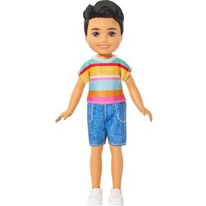 Barbie Club Chelsea Koji 6-Inch Boy Small Doll with Brunette Hair Wearing Removable Striped Shirt, Shorts & Shoes