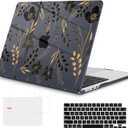 Mektron Compatible with M4 MacBook Air 15 inch Case 2025 A3241 2024 2023 M3 A3114 A2941 M2 Liquid Retina Display Touch ID, Plastic Hard Case & Keyboard Skin & Screen Protector - Gold Floral