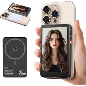 Back Camera Monitor iPhone for Vlog, 4” Real-Time Selfie Monitor with Wireless Control, Magnetic Phone Screen for Live Streaming TikTok YouTube, Compatible with iPhone 17/16/15/14/13/12