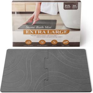 32 * 20 Large Stone Bath Mat for Bathroom Quick Dry Diatomaceous Earth Bath Mat, Non Slip Magic Absorbent Bathroom Floor Shower Mat Water Absorbing Diatomite Stone Dying Bathmat Grey (1'8" x 2'8" (Rectangular))