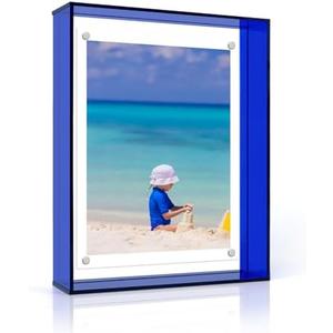 XMQMCF 8x10 Inch Acrylic Picture Frame, Blue Floating Magnetic Photo Frame for Desktop or Wall Decoration