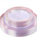 I00000 60 Pcs Rose Gold Plastic Plates, Disposable Party Set Include: 60 Clear Plastic Plates with Rose Gold Trim for dinner and dessert Perfect for Holidays, Wedding & Party Supplies