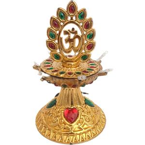 Electric Diya LED Diya Layer Light for Pooja Mandir - Golden Plastic Light for Home Temple Decor, Diwali Decoration, Durable & Easy to Use (OM Deluxe, 1 Layer)
