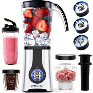 Blender and Food Processor Combo, Small Smoothie Blender with Grinder & Meat Chopper, 4-in-1 Kitchen System with 4 BPA-Free Cups (10-42oz), Perfect for Shakes, Baby Food, Dishwasher Safe, Ideal Gift