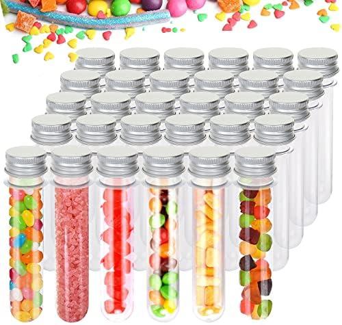30 Pack 45 ML Bottles Plastic Test Tubes with Caps, Clear Bath Salt Tubes, Gumball Candy Container, Candy Storage Vials for Party Favors Science Experiment Home Décor(25x140mm)