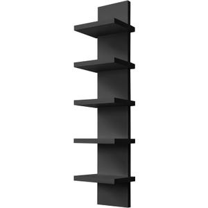 YEXEXINM 5 Tier Wall Shelf Unit - Narrow Smooth Laminate Finish - Vertical Column Wall Decor Mount Floating Storage Home Decor Organizer Tall Tower Utility Shelf for Bedrooms, Living Rooms(Black)