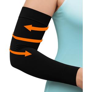 KEMFORD Compression Lymphedema Arm Sleeves for Women - 20-30 mmHg, 1 Pair, Black, L - Medical Arm Brace for Swelling, Edema, Circulation