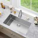 33 Inch Undermount Kitchen Sink Single Bowl,304 Stainless Steel Kitchen Sink, Include Dish-DryingRoll-up Rack Accessories, (Undermount Single Bowl, 33Inch Silver), 33 inch x 19 inch x 10 inch