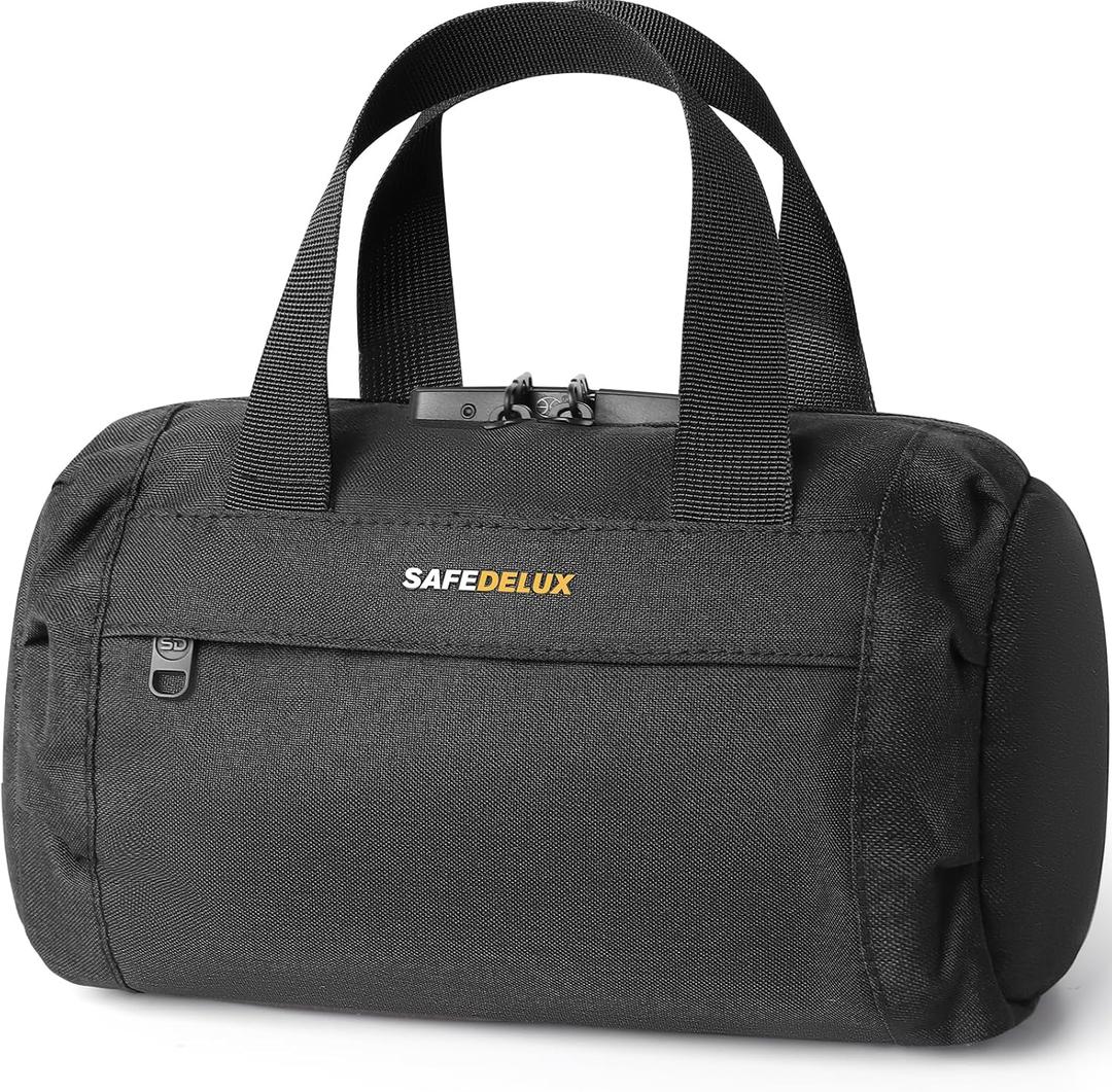 Smell Proof Bag with Combination Lock, Odorless Activated Carbon Fiber Smell Proof Container, Portable Stash Box for Travel, Home, Office & Gifts (Black1) (9x4x5)