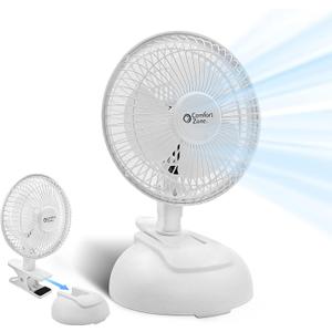 Comfort Zone CZ6XMWT 6 2-Speed Combo Clip or Desk Fan with Removable Base, Strong Clamp for Firm Grip, Suitable for Bedroom, Office, or Dorm Room, White