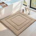 DEXI Bathroom Rug 32x32, Non Slip Washable Bath Mat for Shower Floor, Absorbent Soft Bathmat with Rubber Backing, Quick Dry Microfiber Carpet, Beige