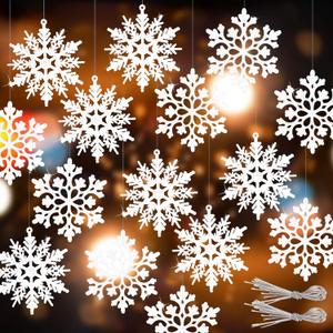 RECUTMS Winter Christmas Hanging Snowflake Decorations - 40Pcs White Snowflakes Hanging Garland for Christmas Winter Wonderland Holiday New Year Party Home Decoration,4 Inches,2 Pattern (White)
