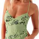 calbatic Women Sequin Cami Top Rhinestone Sparkle Sleeveless V Neck Camisole Open Back Summer Crop Top Party Clubwear (Green), Medium