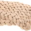 Handmade Chunky Knit Throw Blanket Beige Nordic Style Soft Thick Yarn Cozy Warm Knitted Bed Sofa Cover Handcrafted Decorative Knit Blanket