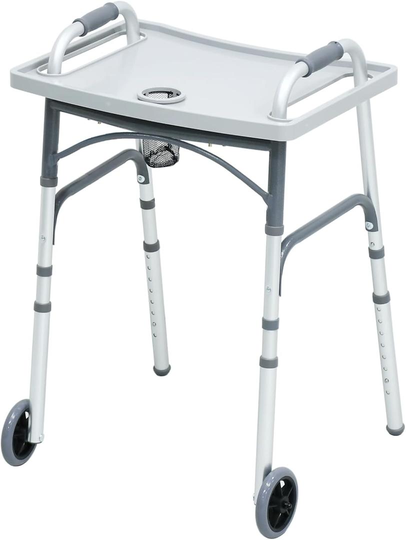 Loyoda Foldable Walker with TrayLightweight Folding Walker with 5" Wheels Height Adjustable Aluminum Standard Walkers for Seniors up to 350 lbs