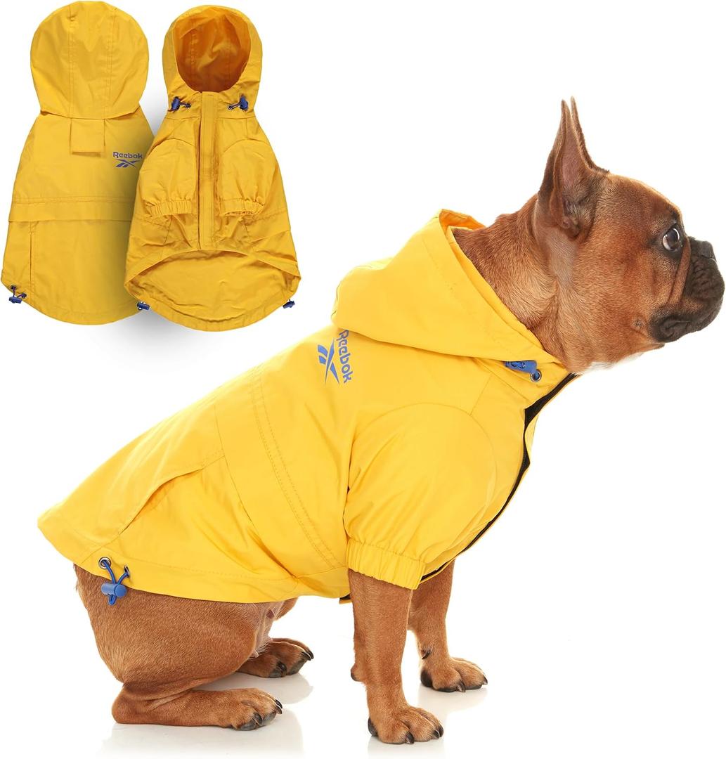 Reebok Dog Raincoat - Dog Coat with Hoodie, Waterproof Dog Rain Jacket for X-Small to Large Dogs, Adjustable Drawstring, Comes with Leash Hole, Premium Skin Friendly Lightweight Dog Rain Coat