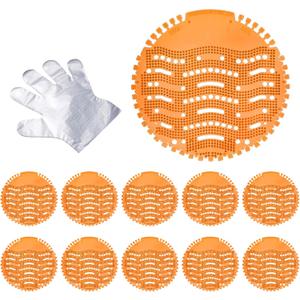 Urinal Screen Deodorizer, Urinal Cakes with Free GlovesAnti-Splash Toilet Deodorizer Urinal Screens Cakes (Orange, 10 PCS) (1 Ounce (Pack of 1))