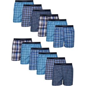 Hanes Men's Underwear Boxers Pack, Cool & Breathable Cotton Underwear, Moisture-Wicking Boxers for Men (Large, Blue Plaid - 12 Pack)