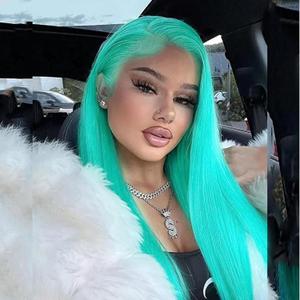 Mint Green Wigs for Black Women Synthetic Hair Straight Colorful Synthetic Lace Front Wig Long Blue Light Green Glueless Lace Wigs Mint Frontal Real Hair Wig 22 Inch Cosplay Daily Use
