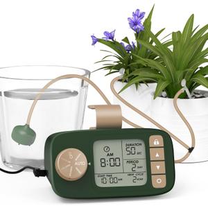 Automatic Watering System for 15 Potted Plants, DIY Plant Watering DevicesDrip Irrigation System with 30-Day Programmable Water Timer, LED Display and Power Supply (Green)