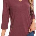 3/4 Length Sleeve Womens Tops Casual V Neck Basic T Shirts Summer Blouses Work Tunic Loose Fit Trendy 3 Pack (L)