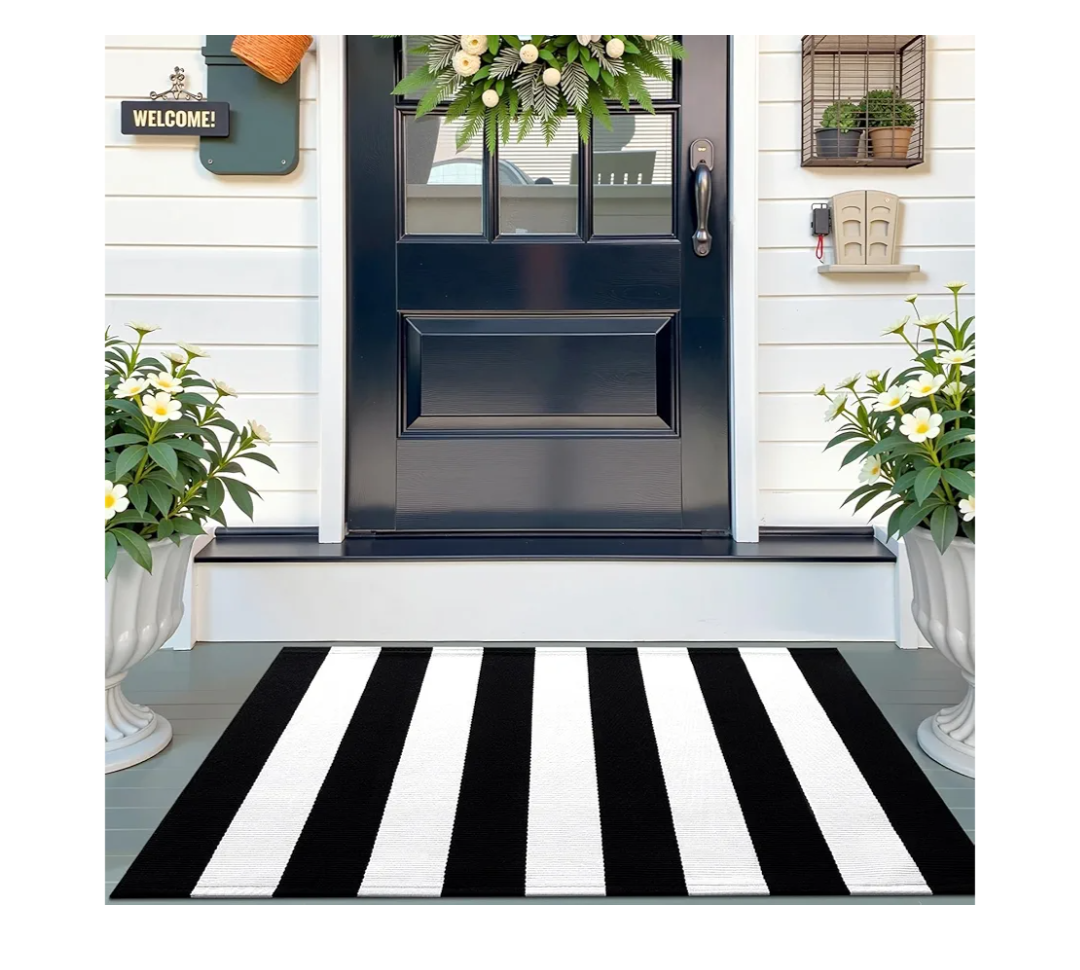 OLANLY Black and White Striped Rug 2'4" x 3'7" (27.5" x 43") – Washable Cotton Indoor Outdoor Doormat for Front Door, Entryway, Kitchen, Porch, Patio Decor