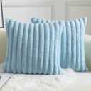 MANDIOO Pack of 2 Decorative Throw Pillow Covers Faux Fur Striped Plush Soft Cushion Covers Pillow Cases Bedroom Living Room Sofa Home 18x18 Inch Light Blue