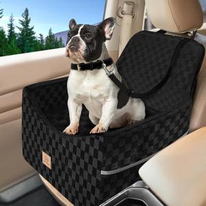 Dog Car Seat for Small and Medium Dogs Up to 35 lbs Memory Foam Dog Booster Seat with Safety Leash & Storage Pockets, Fits Front & Back Car Seats, Removable Washable Cover  Black