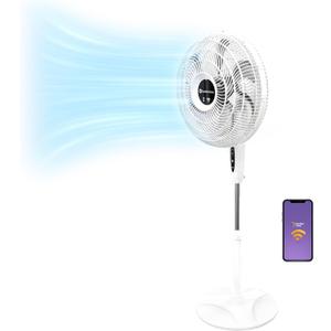Comfort Zone Smart WiFi Oscillating Stand Fan, 18 inch, 3 Speed, Wall-Mountable, Voice Control, Full-Function Timer, Adjustable Stand up to 53 inches, Tri-Curve Technology to Reduce Noise, CZST180SWS (White)
