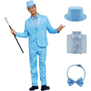 Harry and Lloyd Tuxedos Mens Fun Suit Dumber Orange Suit Dumb Blue Blazer Top Hat Bow Tie Halloween Cosplay Costume