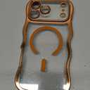 BENTOBEN Clear Glitter for iPhone 17 Pro Max Case 2025 [Compatible with MagSafe] Cute Curly Wavy Plated Anti-Slip Magnetic Hard Back Women Men Phone Cases Cover for 17 Pro Max 6.9", Cosmic Orange