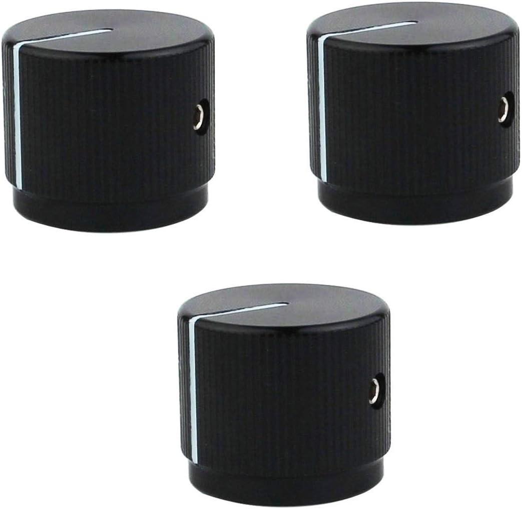 Guyker 3Pcs Guitar Aluminum Alloy Flat Top Control Knobs Dia. 6mm(0.24") Shaft Pots - Dome Tuning Potentiometer Knob Replacement Part for Electric Guitar or Precision Bass, black