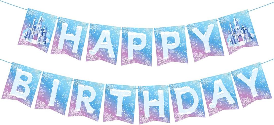 Hooqict Frozen Happy Birthday Banner Birthday Party Decorations Snowflake Party Banner Garland Sign for Kids Girls Boys Winter Wonderland Decorations Christmas Holiday Frozen Themed Party Supplies