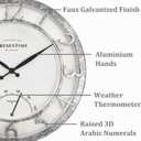 Presentime & Co 13" Farmhouse Outdoor Wall Clock w/Outdoor Thermometer, Farmhouse Style, Raised 3D Arabic Numerals, Faux Galvanized Finish (Wall Clock for Patio, Cottage, Poolside, Garden Spaces)