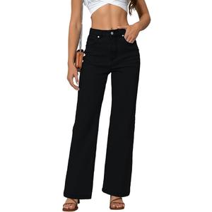 Womens Jeans Mid Waisted Straight Leg Loose Stretchy Lightweight Tummy Control Trendy Jeans for Women 2025 (Black, M)