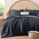 King Size Comforter Set Navy Blue, Tufted Boho Bedding Farmhouse Bed Set, All Season 7 Pieces Bed in a Bag with Sheets, Pillowcases & Shams (King (104"x90"))