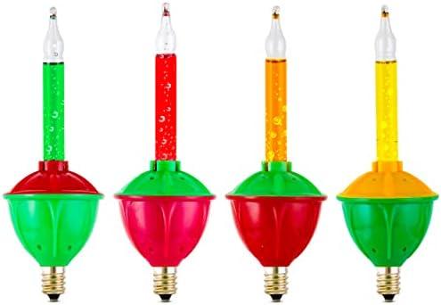 4 Pack Replacement Bubble Lights Bulbs Red Green Yellow Orange Bubble Lights for Christmas Tree Fluid Light C7/E12 Candelabra Base Christmas Light Bulbs