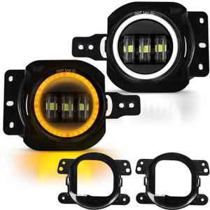 4 Inch Led Fog Lights Round White with DRL Halo Amber Turn Signal Fit for 2018-2025 Jeep Wrangler JL JLU Gladiator, DOT Approved Front Bumper Fog Lamps Accessories Replacement, Plug & Play