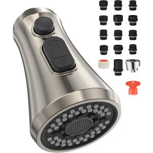 Mbillion Universal Brushed Nickel Kitchen Faucet Sprayer Head Replacement, 3 Function ABS Sink Faucet Head, Pull-Down Nozzle with 14 Adapters, Compatible with Moen,Delta,Kohler,WEWE American Standard