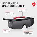 NoCry Tinted Safety Glasses Over Eyeglasses for Men and Women with Anti Scratch Wraparound Lenses UV400 and ANSI Z87 Certified Adjustable Temples with Anti-Slip Tips Great for Shooting