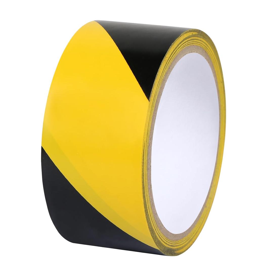 MIDELONG Black & Yellow Hazard Warning Safety Stripe Tape, 1.8 Inch x 54 Feet High Traction Adhesive Construction Caution Tape for Walls Floors Pipes Equipment, Roll of 1