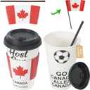 16 oz CheerSleeve Host Cup, Celebrating World Soccer Tournament Host Canada, 24 Sets Disposable Paper Party Cups with Lids Straws Sleeves, Flag Themed Fan Event Decorations, ALLEZ CANADA