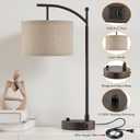 Table Lamp for Living Room Bedroom, 23.5" Table Lamps Set of 2 with USB C+A Ports, Bedside Lamps for Nightstand with Linen Lamp Shades, 2 Dimmable LED Bulbs Included, Brown