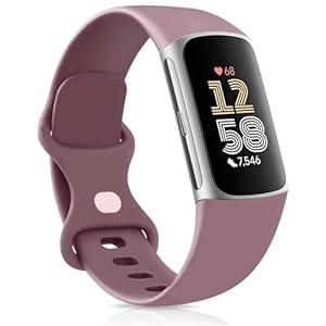 Meliya for Fitbit Charge 6 / Charge 5 Bands Women Men, Soft Silicone Adjustable Wristband Replacement Sport Straps for Fitbit Charge 5 / Charge 6 (Smoke Violet, Small)