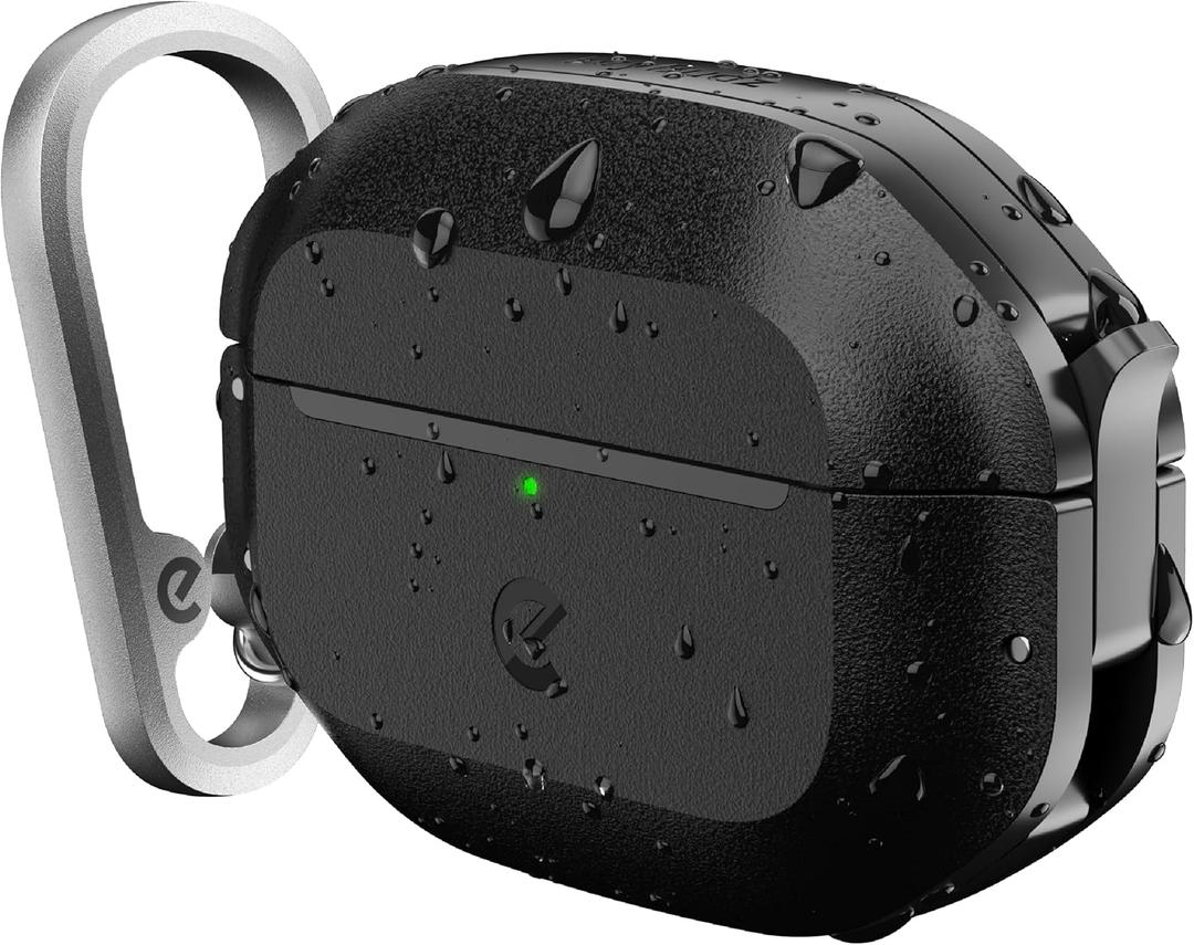Keybudz for Waterproof AirPods Pro 3 Case with Lock - IP68 Waterproof and Dust Proof, Shockproof Protector, Heavy Duty Rugged Protection, Drop Proof Hard Cover for AirPods Pro 3rd Gen (Carbon Black)