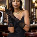 LATTEMARMALATTE Long Mesh Elbow Length Sheer Gloves - 1920s Opera Tulle Halloween Party Accessories Women Fashion (Black)