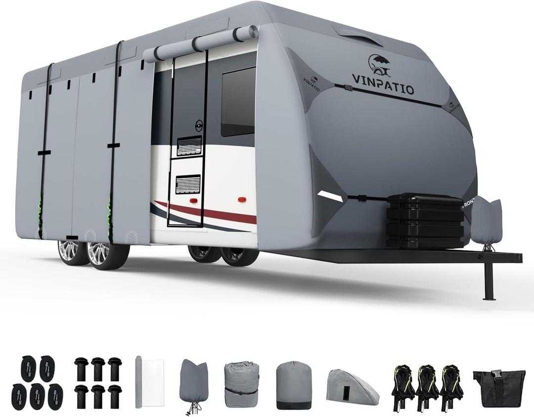 VINPATIO RV Cover 20-22ft: 7 Layers Heavy Duty RV & Trailer Cover, Travel Trailer Cover, Camper Cover, Toy Hauler Cover with Extra Windproof Straps, Tongue Jack Cover, Gutter Covers