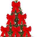 6 PCS Red Velvet Bows for Christmas Tree (9x12 Inches) - PVC Hanging Xmas Tree Decorations, Indoor Outdoor Xmas Decor for Home Party, Wreath, Fence, Fireplace & Stairs Railing (Red 1, 6 Pcs)