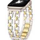 Wearlizer Metal Bracelet Compatible with Apple Watch Bands for Women 40/38/41/42mm (Series 11/10), Gold Dressy Designer Jewelry Enamel Stainless Steel Strap for iWatch Band SE Series 9/8/7/6/5/4/3/2/1